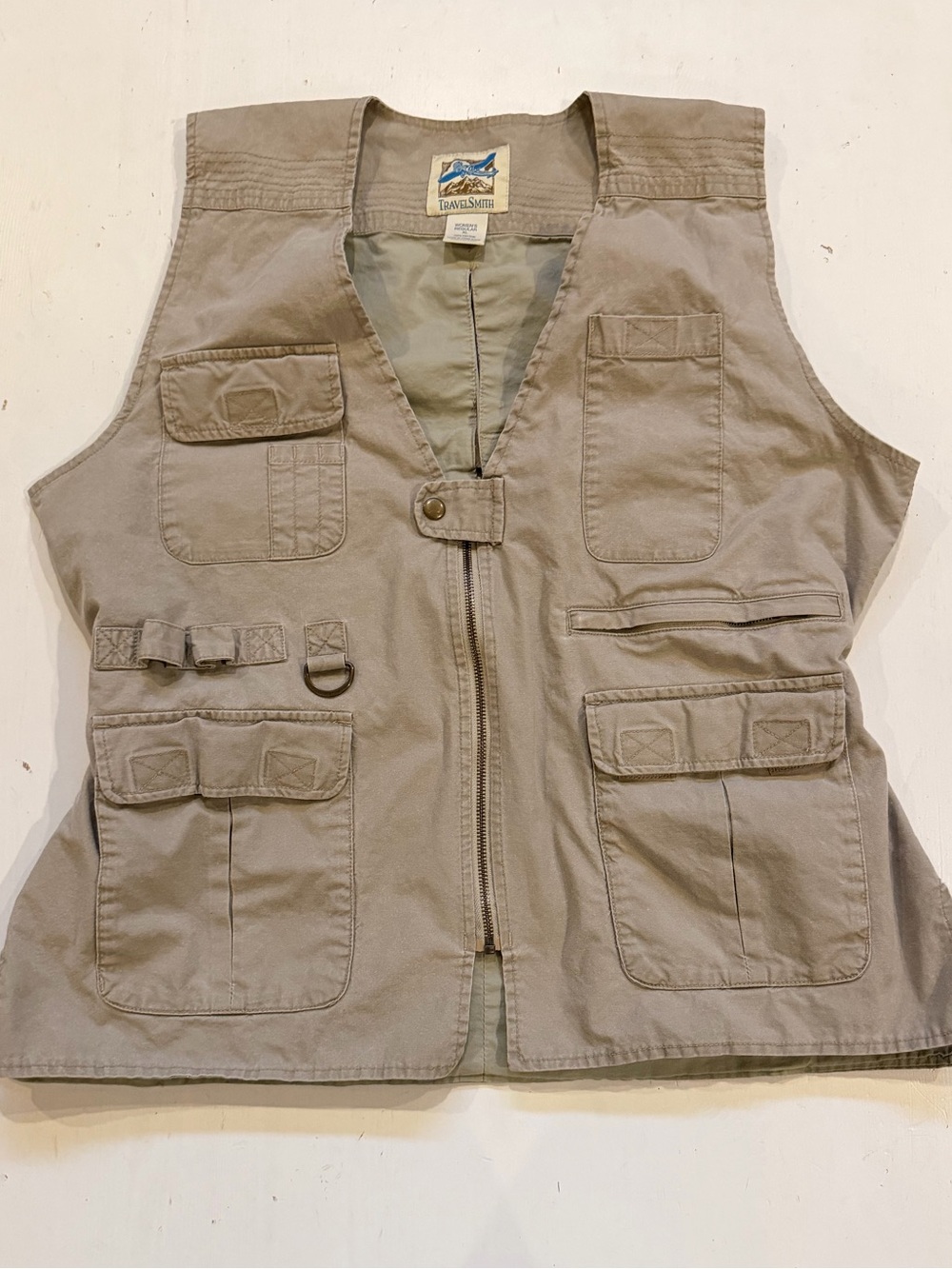 Vintage TravelSmith Women's Utility Vest XL Khaki Cotton Fishing Gorpcore